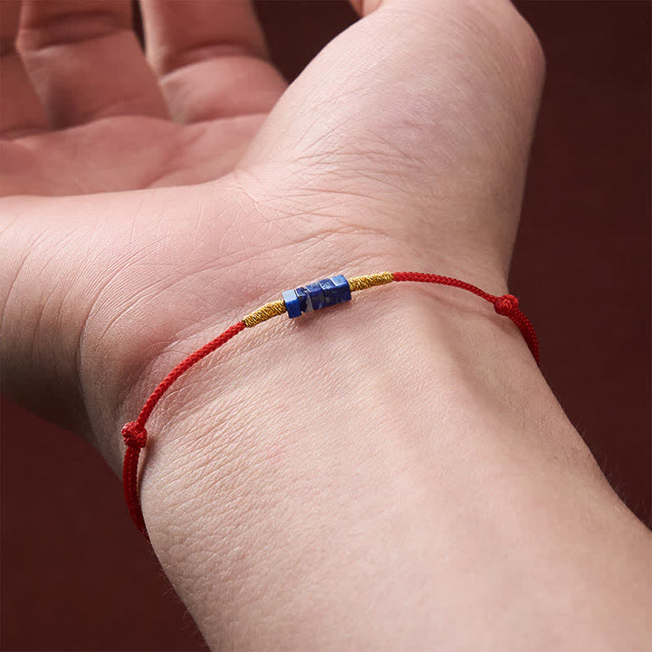 Buddha Stones Hand-Woven Ultra-fine Small Square Shape Lapis Lazuli Red String Luck Bracelet - image 4