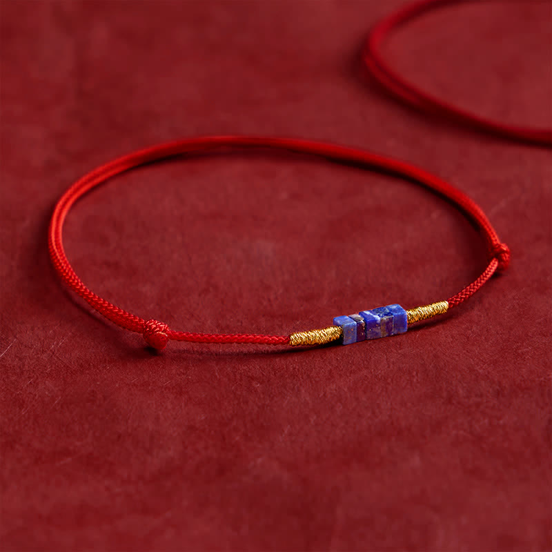 Buddha Stones Hand-Woven Ultra-fine Small Square Shape Lapis Lazuli Red String Luck Bracelet - image 2
