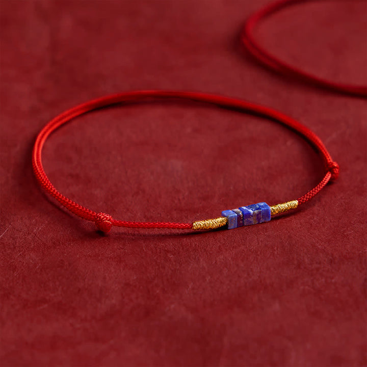 Buddha Stones Hand-Woven Ultra-fine Small Square Shape Lapis Lazuli Red String Luck Bracelet - image 2