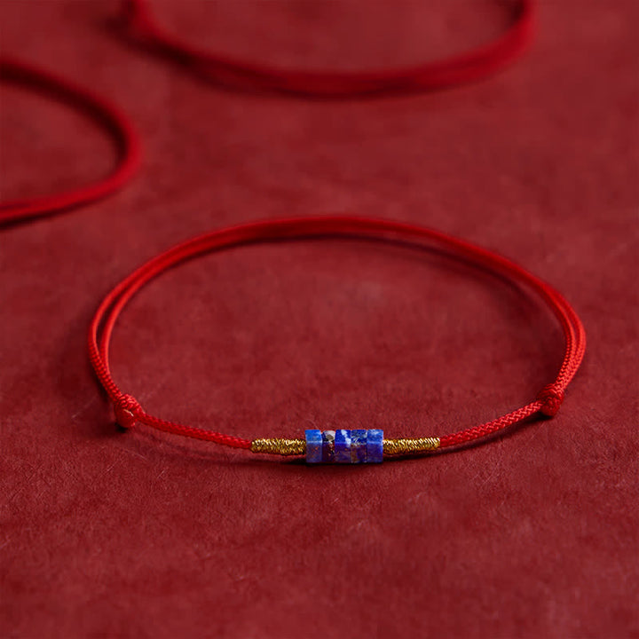 Buddha Stones Hand-Woven Ultra-fine Small Square Shape Lapis Lazuli Red String Luck Bracelet - Lapis Lazuli(Wrist Circumference: 5.9–6.7 in / 15–17 cm) - image 0