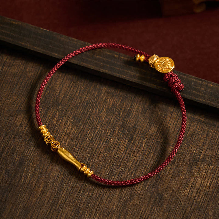 Buddha Stones Hand-Woven Red String Koi Fish Copper Coin Success Bracelet - image 2