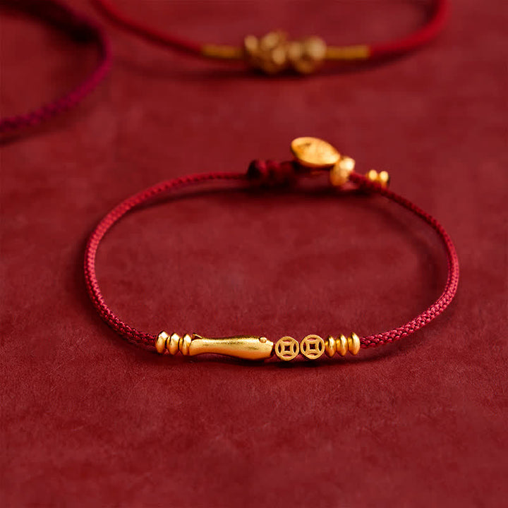 Buddha Stones Hand-Woven Red String Koi Fish Copper Coin Success Bracelet - image 3