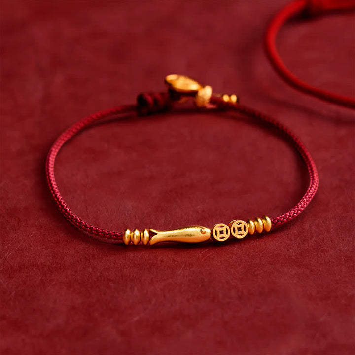Buddha Stones Hand-Woven Red String Koi Fish Copper Coin Success Bracelet - Koi Fish(Success ♥ Determination) - image 0
