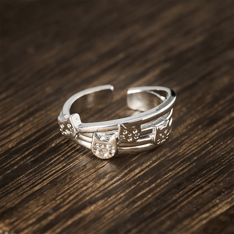 Buddha Stones Copper Grounding Triple Cat Adjustable Open Ring - Approx. US 7 (17.3 mm) - image 0