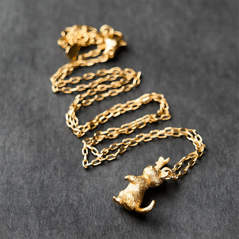 Buddha Stones Vintage Copper Cat and Butterfly Transformation Necklace - image 3