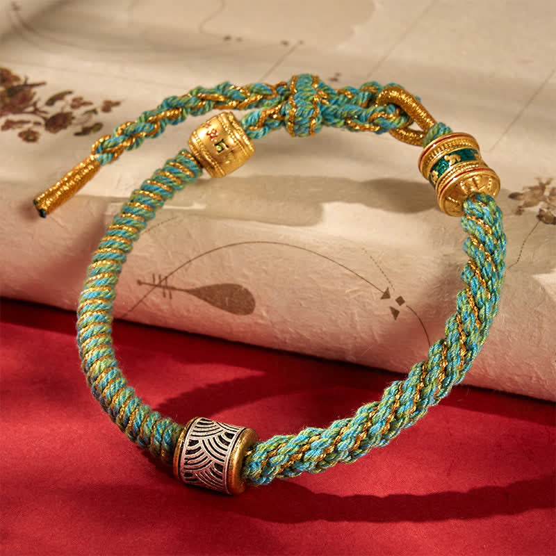 Buddha Stones Hand-Woven Om Mani Padme Hum Five Elements Wuxing Wisdom Tibetan Braided Bracelet - Green(Wrist Circumference: 5.9–6.7 in / 15–17 cm) - image 22