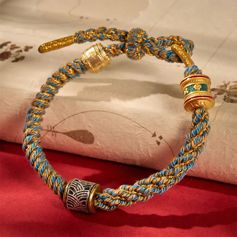 Buddha Stones Hand-Woven Om Mani Padme Hum Five Elements Wuxing Wisdom Tibetan Braided Bracelet - Yellow(Wrist Circumference: 5.9–6.7 in / 15–17 cm) - image 30