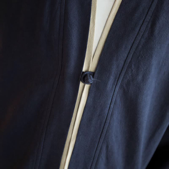 Buddha Stones Fall Winter Tang Style Minimalist Frog Button Solid Cotton Men's Kimonos - image 7
