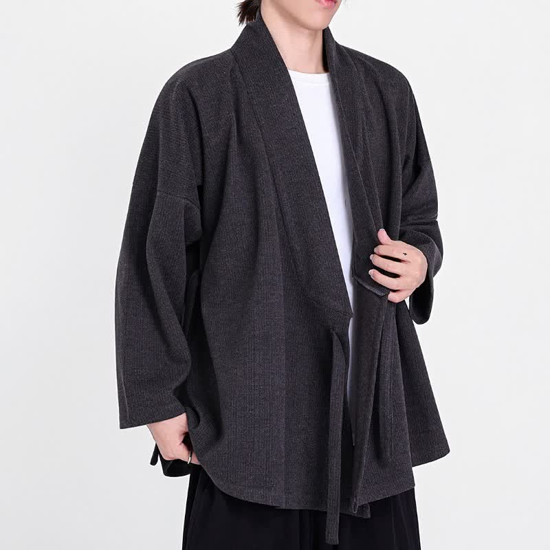 Buddha Stones Fall Winter Classic Minimalist Solid Corduroy Men's Kimonos - image 5