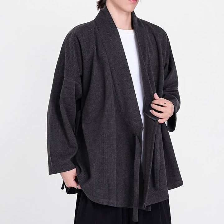 Buddha Stones Fall Winter Classic Minimalist Solid Corduroy Men's Kimonos - image 5