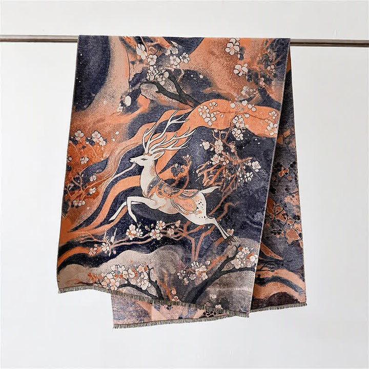 Buddha Stones Fall Winter Lotus Mountain Waves Dunhuang Color Pattern Soft Shawl - Elk - 70*188cm - image 11