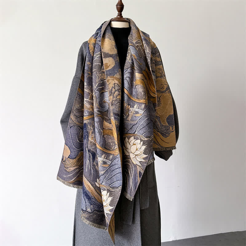 Buddha Stones Fall Winter Lotus Mountain Waves Dunhuang Color Pattern Soft Shawl - image 2