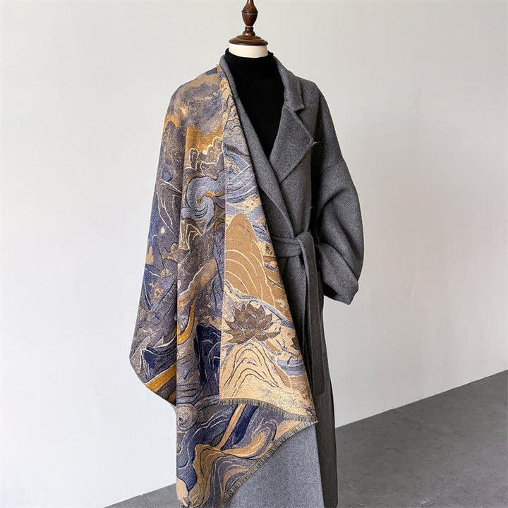 Buddha Stones Fall Winter Lotus Mountain Waves Dunhuang Color Pattern Soft Shawl - image 3