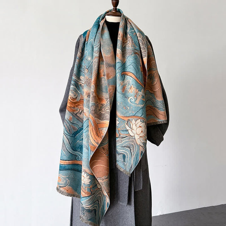 Buddha Stones Fall Winter Lotus Mountain Waves Dunhuang Color Pattern Soft Shawl - image 7