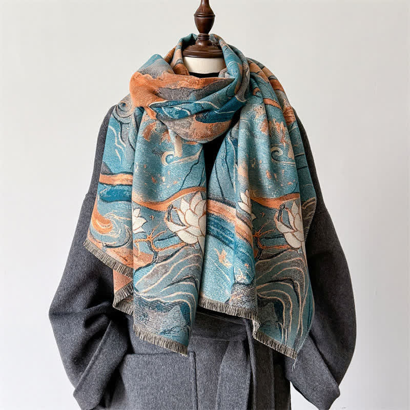 Buddha Stones Fall Winter Lotus Mountain Waves Dunhuang Color Pattern Soft Shawl - image 5