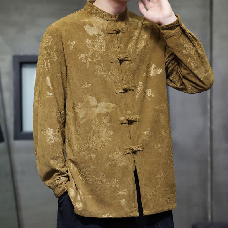 Buddha Stones Fall Winter Vintage Tang Style Frog Button Floral Men's Jackets With Pocket - image 3