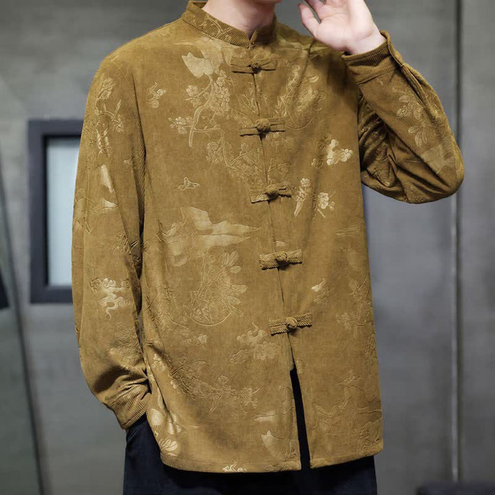 Buddha Stones Fall Winter Vintage Tang Style Frog Button Floral Men's Jackets With Pocket - image 3