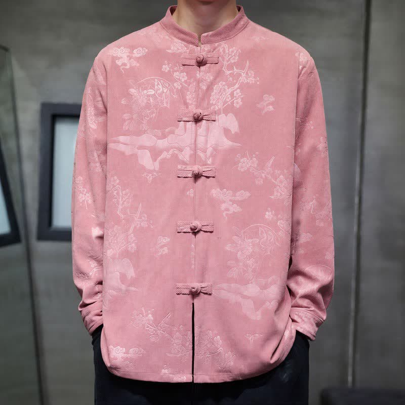 Buddha Stones Fall Winter Vintage Tang Style Frog Button Floral Men's Jackets With Pocket - PaleVioletRed - US/UK/AU46，EU56 (5XL) - image 12