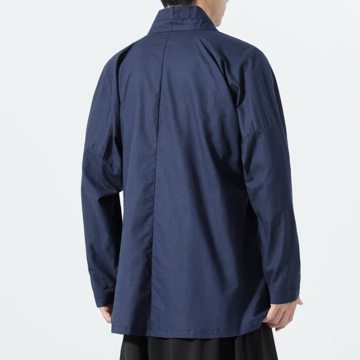 Buddha Stones Fall Minimalist Tang Style Drawstring Solid Men's Kimonos - image 14