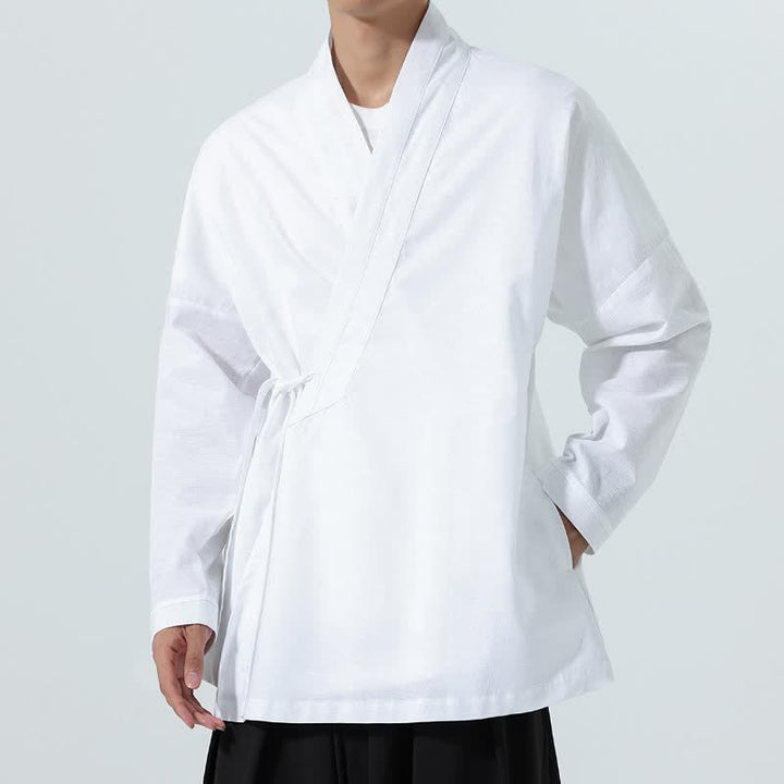 Buddha Stones Fall Minimalist Tang Style Drawstring Solid Men's Kimonos - image 23
