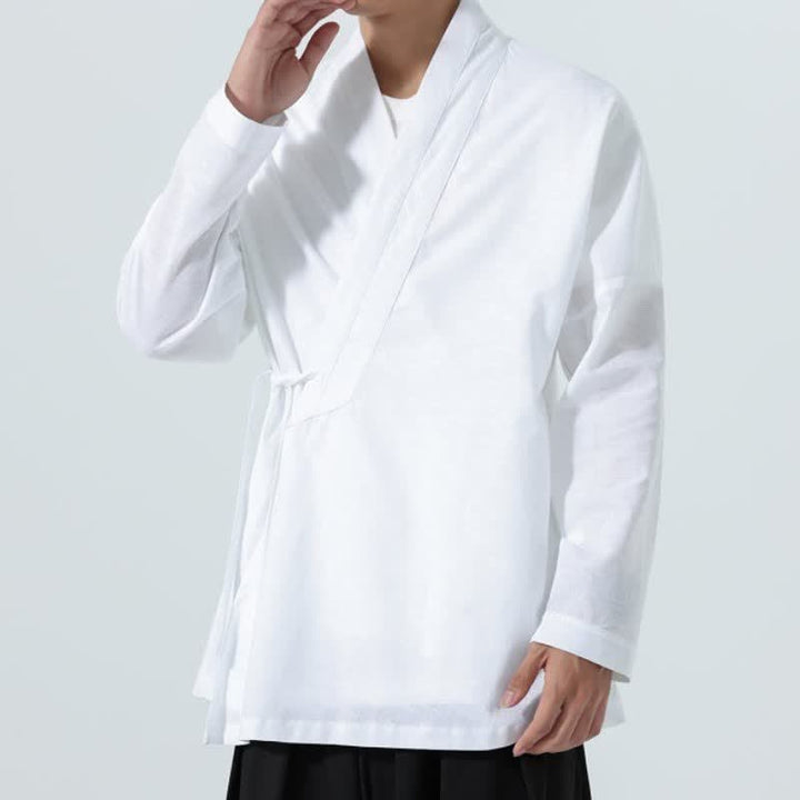 Buddha Stones Fall Minimalist Tang Style Drawstring Solid Men's Kimonos - image 24
