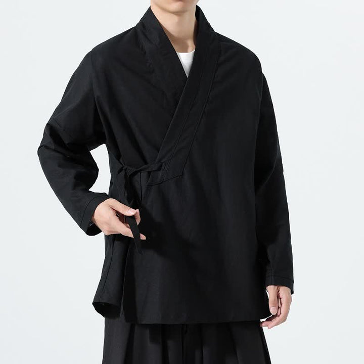 Buddha Stones Fall Minimalist Tang Style Drawstring Solid Men's Kimonos - image 11
