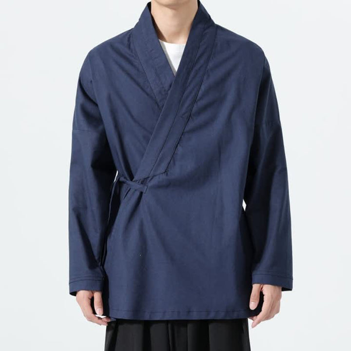 Buddha Stones Fall Minimalist Tang Style Drawstring Solid Men's Kimonos - image 15
