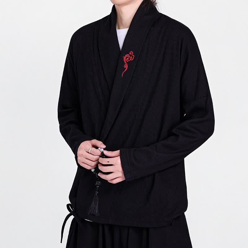 Buddha Stones Fall Winter Casual Tang Style Embroidery Solid Men's Kimonos - image 4