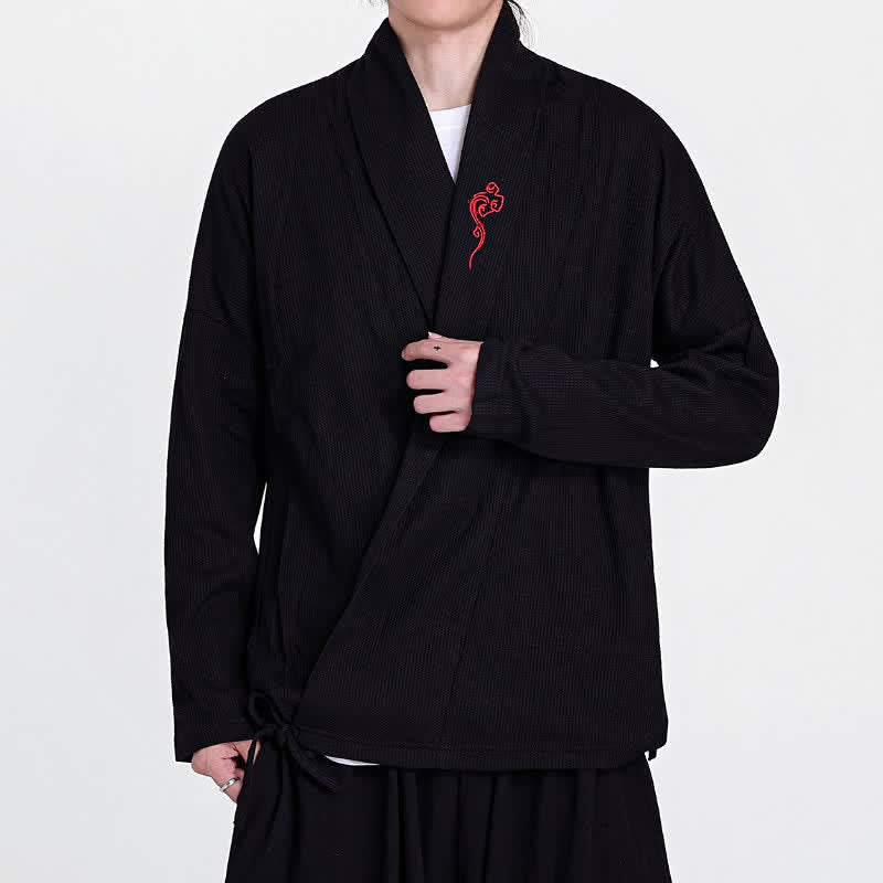Buddha Stones Fall Winter Casual Tang Style Embroidery Solid Men's Kimonos - image 1