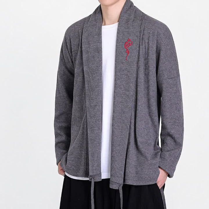 Buddha Stones Fall Winter Casual Tang Style Embroidery Solid Men's Kimonos - image 15