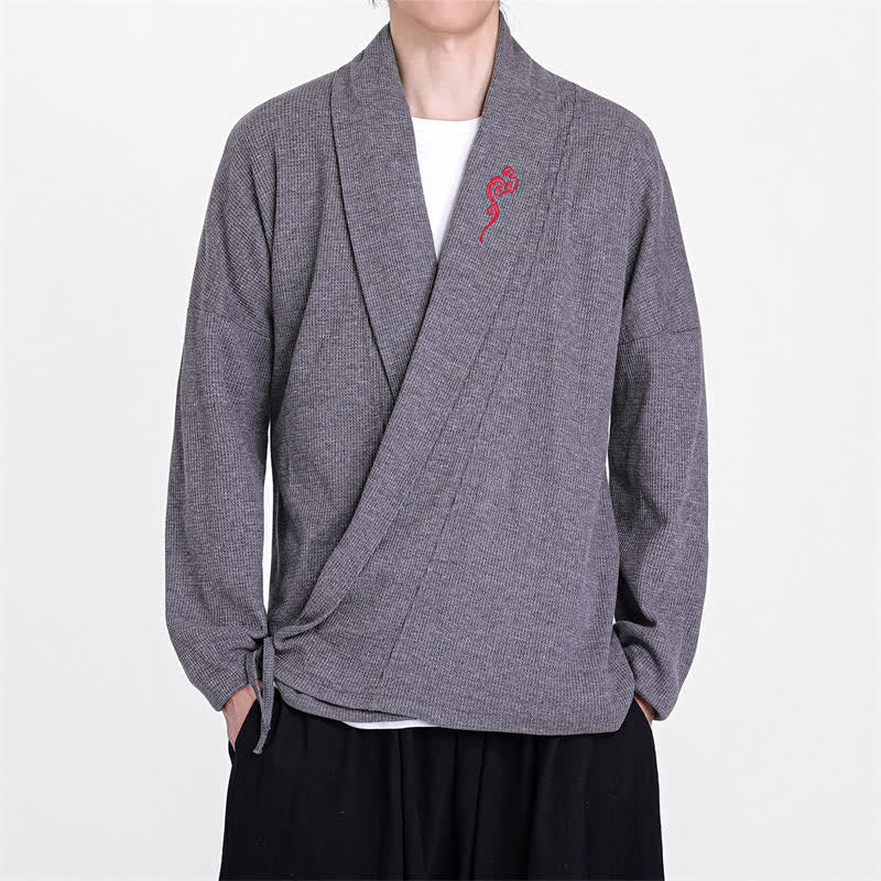 Buddha Stones Fall Winter Casual Tang Style Embroidery Solid Men's Kimonos - SlateGray - US/UK/AU46，EU56 (5XL) - image 11