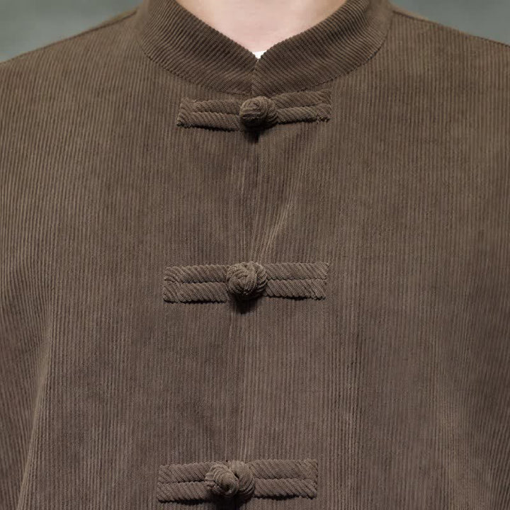 Buddha Stones Fall Winter Tang Style Casual Frog Button Solid Men's Meditation Cloth With Pocket - image 5
