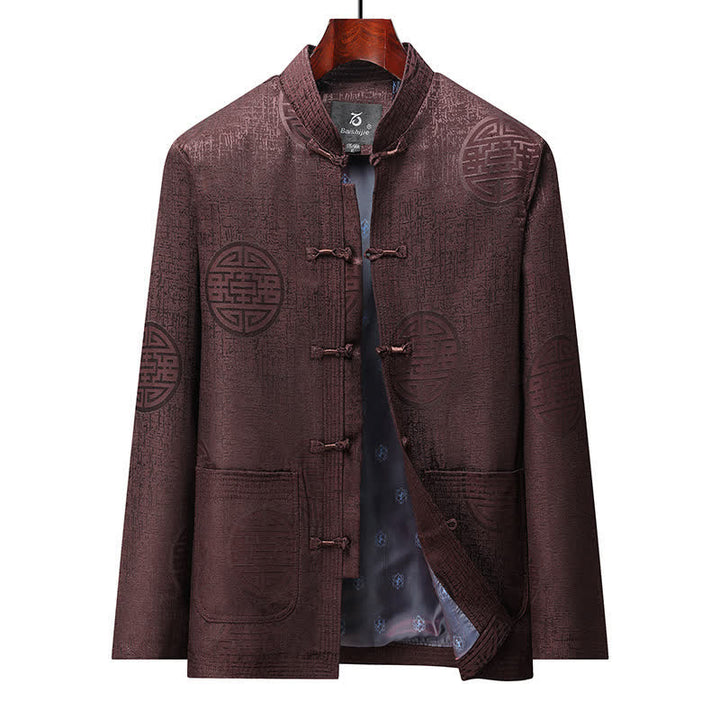 Buddha Stones Fall Winter Vintage Tang Style Frog Button Geometric Men's Jackets With Pocket - Maroon - US/UK/AU44，EU54 (4XL) - image 13