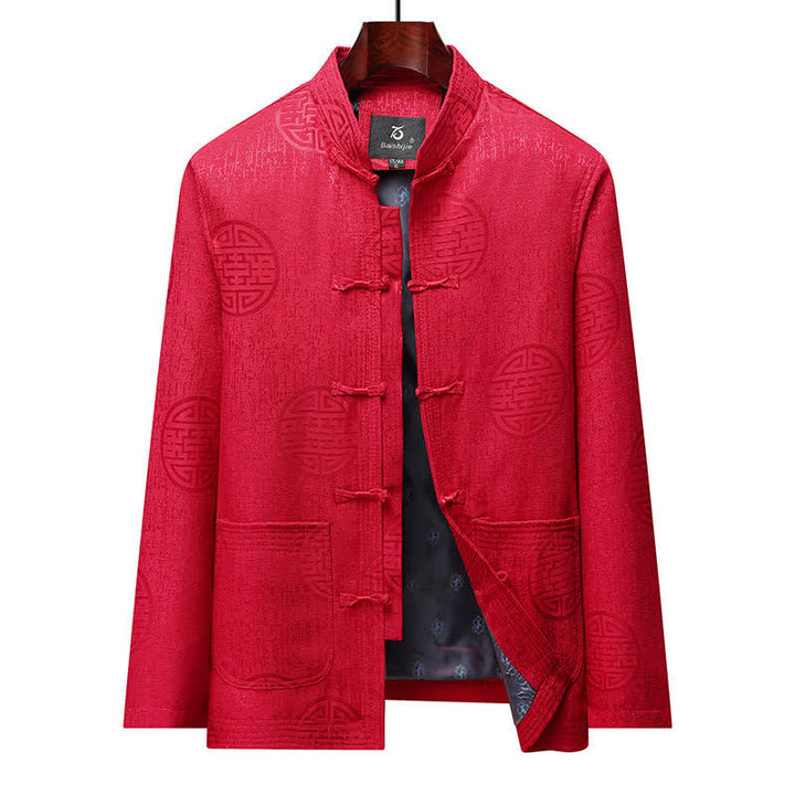 Buddha Stones Fall Winter Vintage Tang Style Frog Button Geometric Men's Jackets With Pocket - Red - US/UK/AU44，EU54 (4XL) - image 12