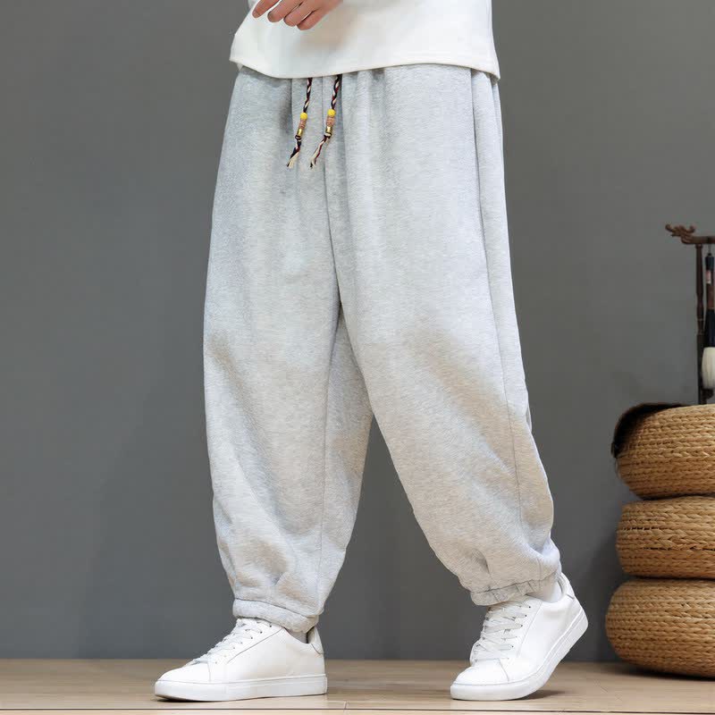 Buddha Stones Fall Winter Casual Minimalist Athletic Drawstring Solid Ankle Pants Men's Tapered Pants With Pockets - LightGray - Fleece-Lined Version - US/UK/AU48，EU58 (6XL) - image 0