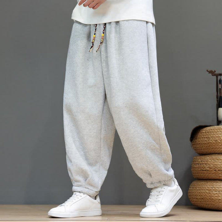 Buddha Stones Fall Winter Casual Minimalist Athletic Drawstring Solid Ankle Pants Men's Tapered Pants With Pockets - LightGray - Fleece-Lined Version - US/UK/AU48，EU58 (6XL) - image 0