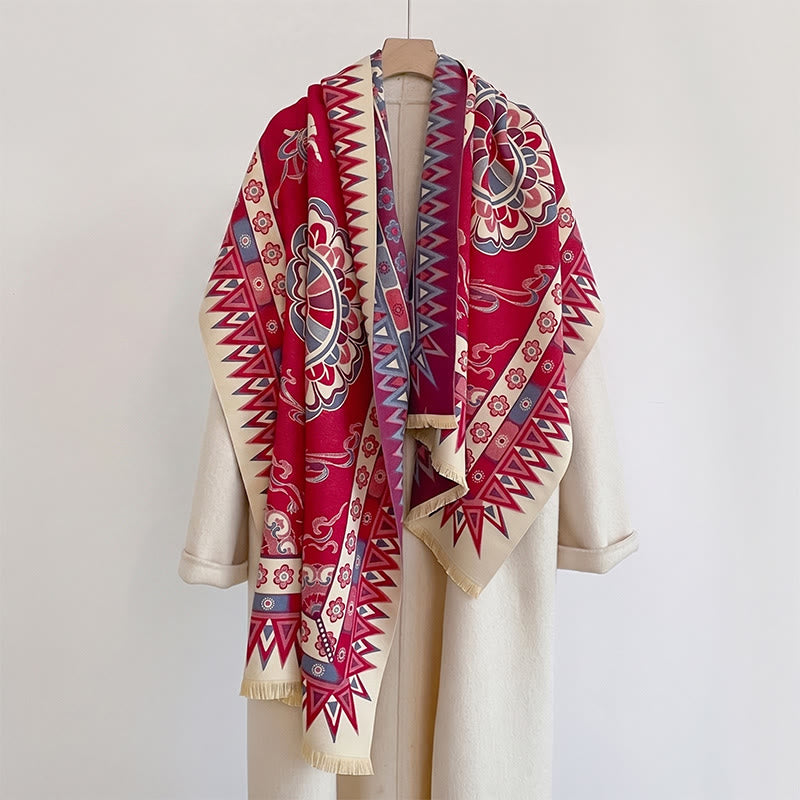 Buddha Stones Spring Fall Mandala Geometric Border Print Tassel Boho Shawl - image 7
