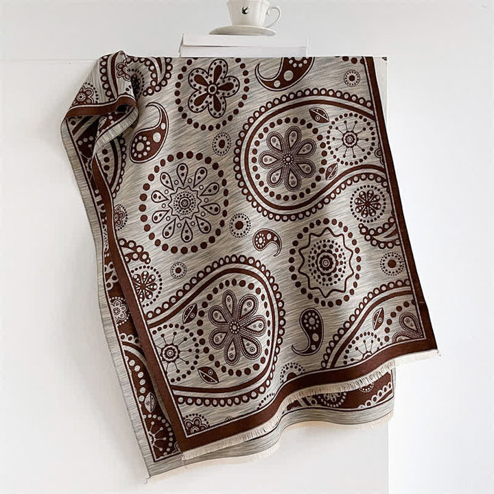 Buddha Stones Fall Baroque Paisley Cashew Flower Pattern Tassel Shawl - Coffee - 190*70cm - image 4