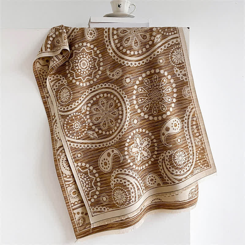 Buddha Stones Fall Baroque Paisley Cashew Flower Pattern Tassel Shawl - Brown - 190*70cm - image 8