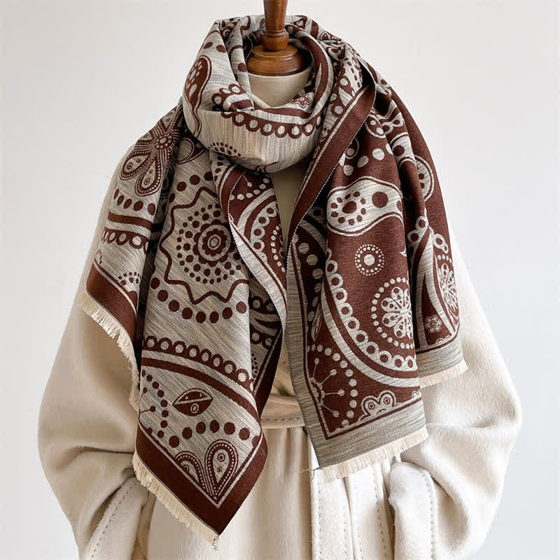 Buddha Stones Fall Baroque Paisley Cashew Flower Pattern Tassel Shawl - image 5
