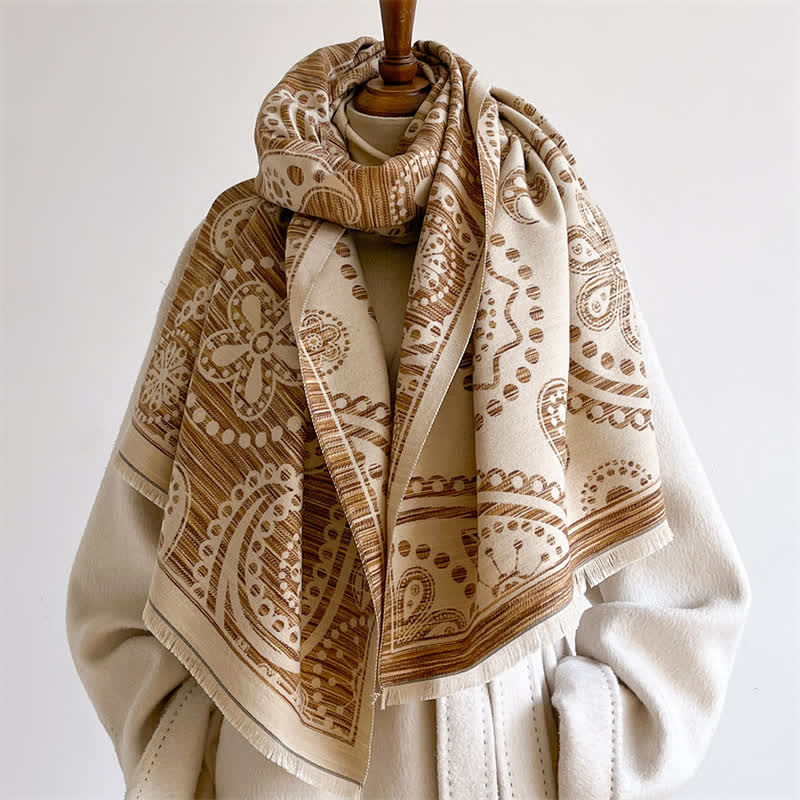Buddha Stones Fall Baroque Paisley Cashew Flower Pattern Tassel Shawl - image 9