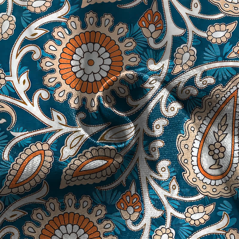 Buddha Stones Pure Cotton Bohemian Paisley Floral Pattern Frog Button Women's Elastic Waist Harem Pants With Pockets - image 4