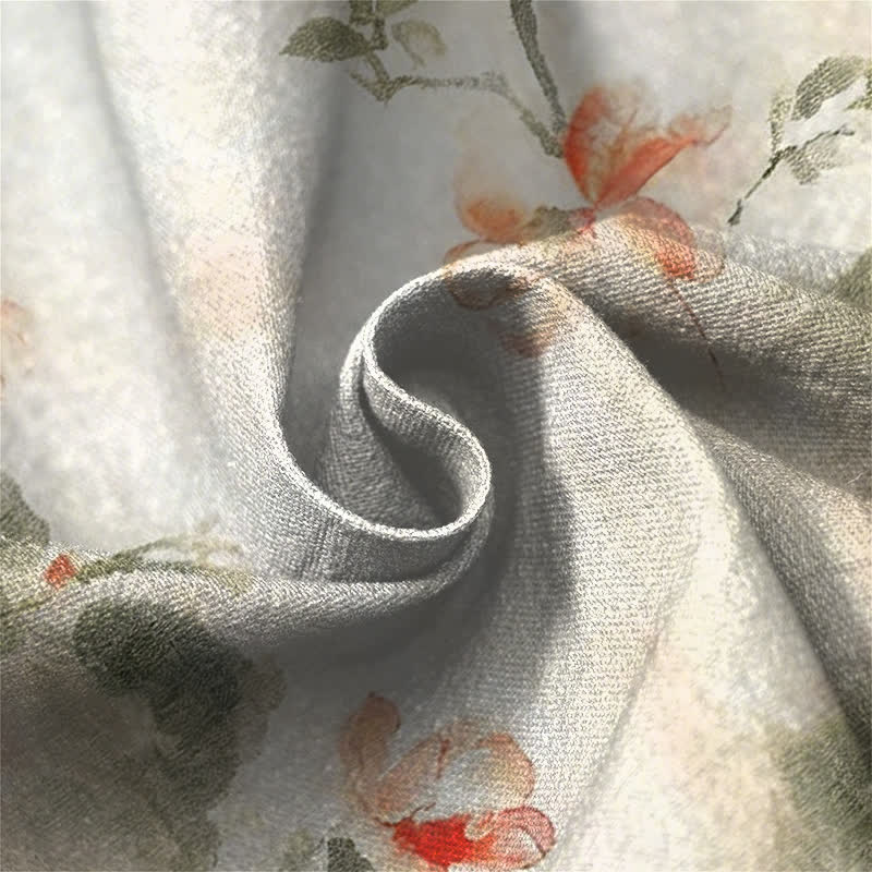 Buddha Stones Pure Cotton Watercolor Floral Butterfly Pattern Frog Button Women's Elastic Waist Harem Pants With Pockets - image 4
