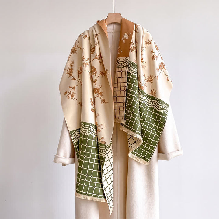 Buddha Stones Spring Fall Vintage Floral Vine Checked Pattern Shawl - image 3