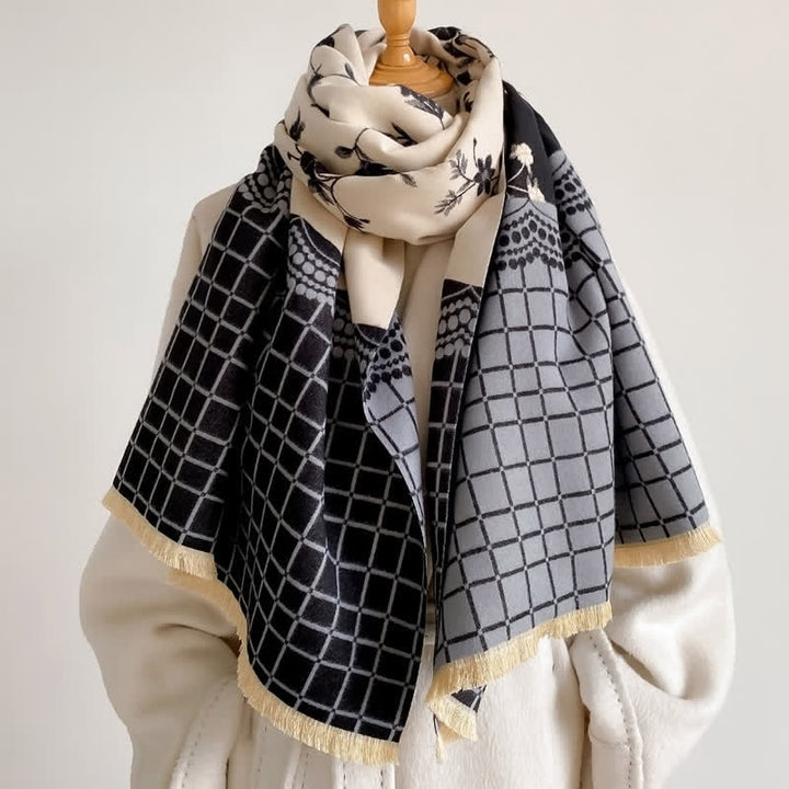 Buddha Stones Spring Fall Vintage Floral Vine Checked Pattern Shawl - image 7