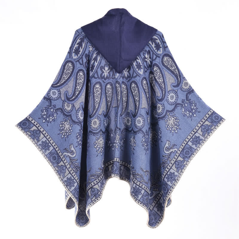 Buddha Stones Fall Winter Hooded Paisley Geometric Boho Poncho Style Shawl - image 1