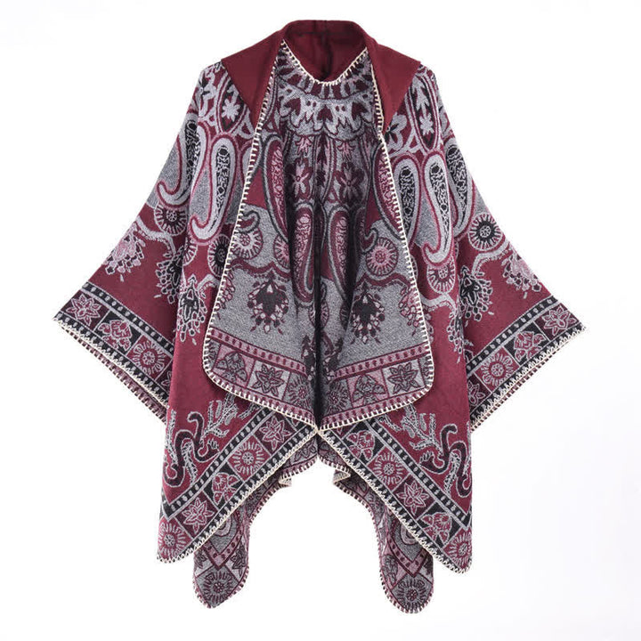 Buddha Stones Fall Winter Hooded Paisley Geometric Boho Poncho Style Shawl - image 21