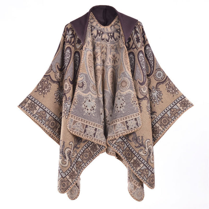 Buddha Stones Fall Winter Hooded Paisley Geometric Boho Poncho Style Shawl - image 32