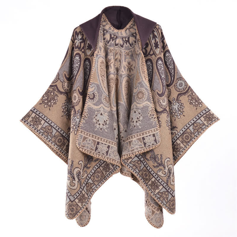 Buddha Stones Fall Winter Hooded Paisley Geometric Boho Poncho Style Shawl - Sienna - 130*150CM - image 7