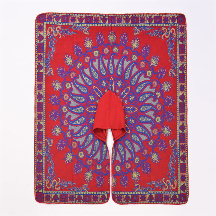 Buddha Stones Fall Winter Hooded Paisley Geometric Boho Poncho Style Shawl - image 3